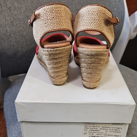Halogen Red Espadrille Wedge Sandals with Tan Ankle Strap Never Worn Size 6.5M - Picture 3 of 12